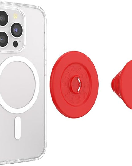 PopSockets Phone Grip for MagSafe with Kickstand, Magnetic Stand, Swappable Top, Secure Hold for iPhone MagSafe Cases, Phone & Tablet Grip - Basic Rosso