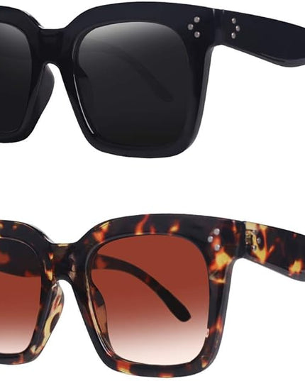 Vintage Women Oversized Sunglasses Designer Luxury Square Sun Glasses UV400 Protection Flat Lens