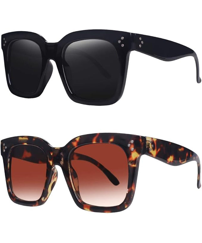 Vintage Women Oversized Sunglasses Designer Luxury Square Sun Glasses UV400 Protection Flat Lens