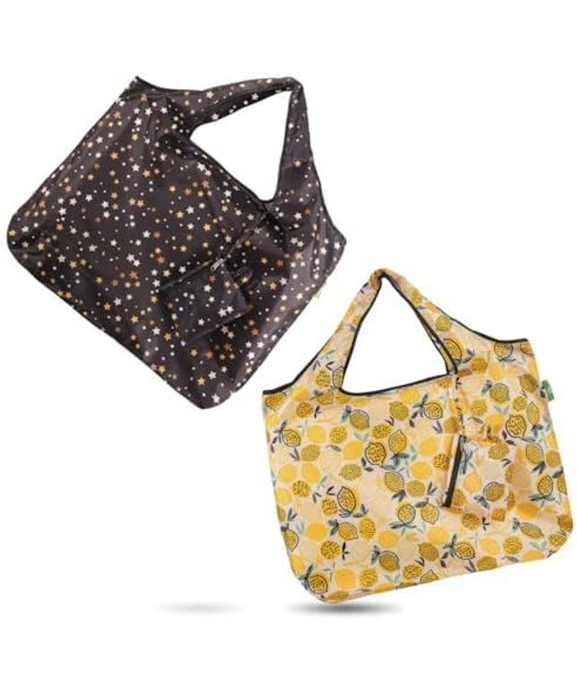 ECO CHIC Foldable Reusable Large Recycled Grocery Bags Lightweight Shopping Tote Bags with Storage Pouch - Collection of 2 bags