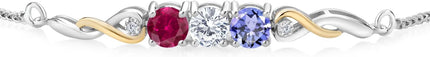 Gem Stone King Customized and Personalized 3-Stone Adjustable Bolo Bracelet for Women | 925 Sterling Silver and 10K Yellow Gold | Gemstone Birthstones and Lab Grown Diamond | Easy-On Easy-Off