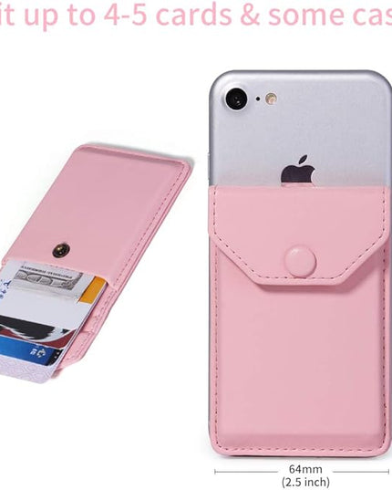Cell Phone Leather Wallet Credit Card Holder Pocket Wallet Adhesive Phone Wallet & RFID Blocking Sleeve Pink Stick On Card Holder Universally fits Most Cell Phones &Cases