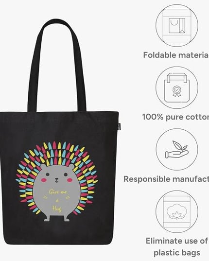 Ecoright Tote Bag for Women with Zipper, Small Tote Bag, Canvas Bag, Reusable Cotton Bag for Beach, Grocery, School & Work