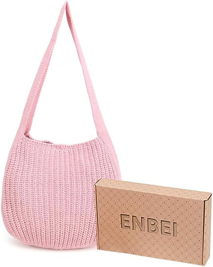 ENBEI Women's Crochet Tote Bag Knit Shoulder bag,Aesthetic Bag,Cute Eco-Friendly Tote for Travel,Daily Use,Gift Box Packaging