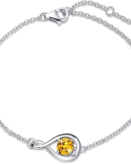 FANCIME Love Bracelet 925 Sterling Silver Infinity Birthstone Bracelets for Women Fine Jewelry Birthday Christmas Gifts for Her Mom Wife, Chain Length 6.7"+1.2" Extend