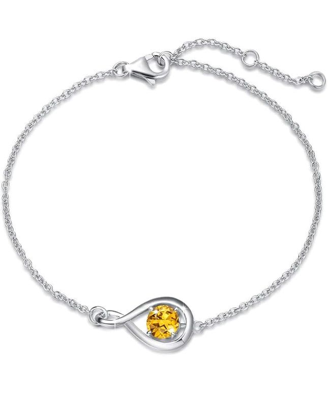 FANCIME Love Bracelet 925 Sterling Silver Infinity Birthstone Bracelets for Women Fine Jewelry Birthday Christmas Gifts for Her Mom Wife, Chain Length 6.7"+1.2" Extend