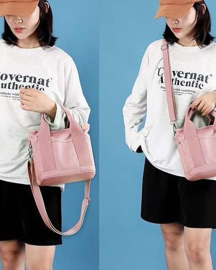 Small Tote Bag with Zipper, 2024 Canvas Multi-Pocket Crossbody Bag Shoulder Bag Satchel Hobo Bag Messenger Bag