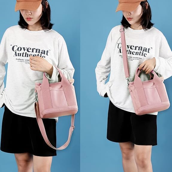 Small Tote Bag with Zipper, 2024 Canvas Multi-Pocket Crossbody Bag Shoulder Bag Satchel Hobo Bag Messenger Bag