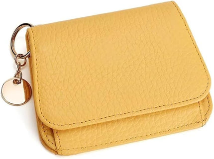 Mudono Small Wallet for Women RFID Blocking Genuine Leather Card Case Slim Tri-Fold Wallet with Zipper Pocket and Keychain