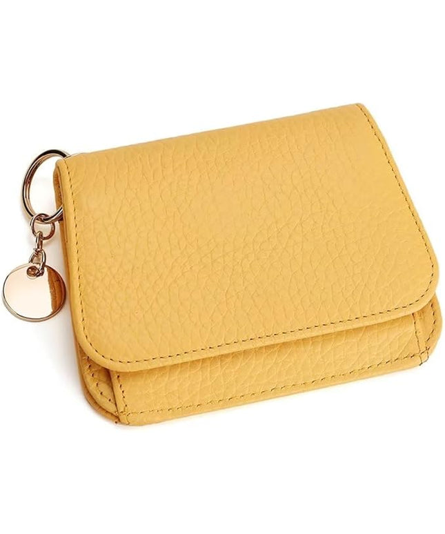 Mudono Small Wallet for Women RFID Blocking Genuine Leather Card Case Slim Tri-Fold Wallet with Zipper Pocket and Keychain