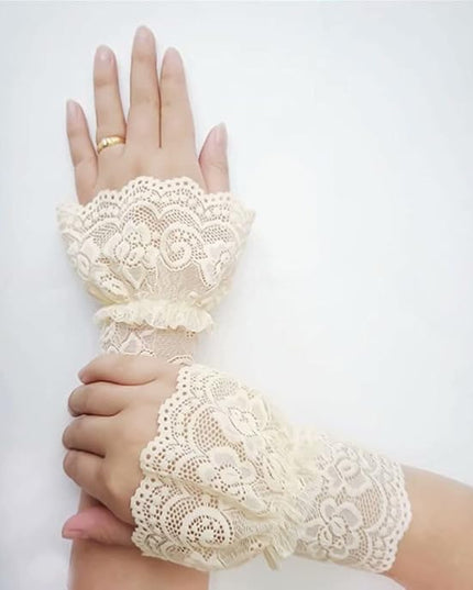 Women's Short Lace Gloves Fingerless for Driving Wedding Wrist Length Bridal Prom Gloves