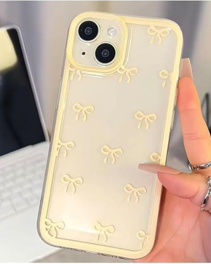 Designed for iPhone Case,Clear Cute Ribbon Bowknot Pattern Aesthetic Transparent Phone Case Raised Camera Protection Stylish Slim Soft Phone Case (Yellow,iPhone 16 Pro)