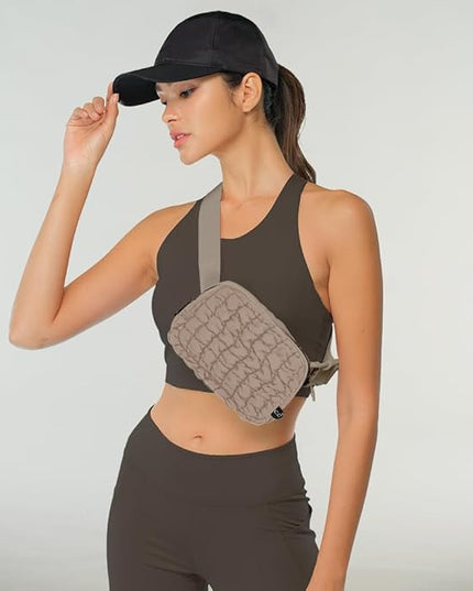C.C Quilted Puffer Fanny Pack For Women Unisex - Daily Waist Crossbody Belt bag With Adjustable Strap (Taupe)