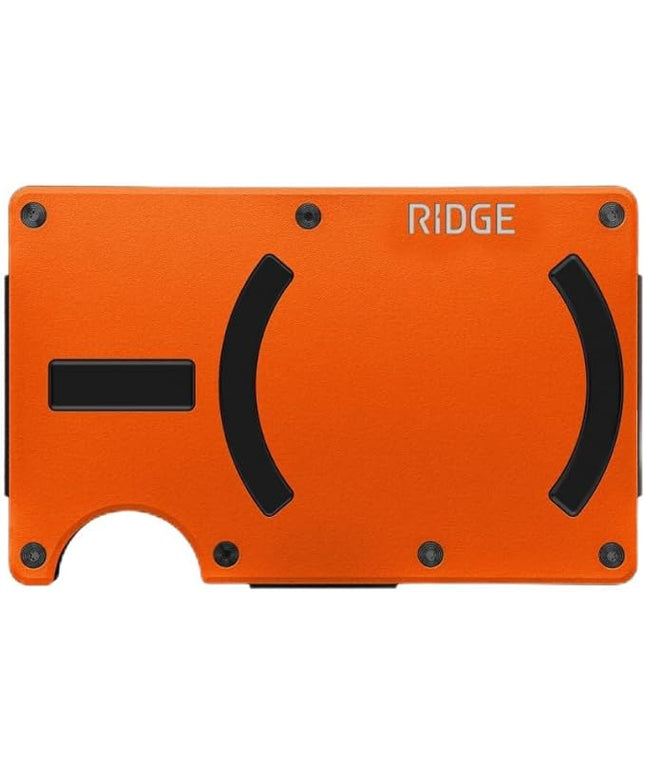 Ridge Wallets for Men Compatible with Magsafe - Slim Minimalist Compact Wallet and Card Holder, RFID Protected Front Pocket Wallets for Men with Integrated Cash Strap (Basecamp Orange)
