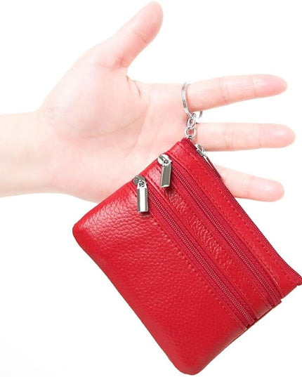 Women's Genuine Leather Coin Purse Mini Pouch Change Wallet with Keychain