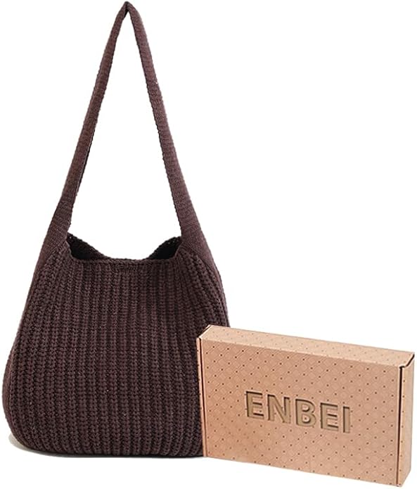 ENBEI Women's Crochet Tote Bag Knit Shoulder bag,Aesthetic Bag,Cute Eco-Friendly Tote for Travel,Daily Use,Gift Box Packaging
