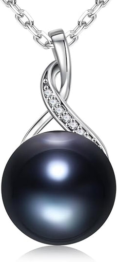 Iefil 10-11mm Tahitian Black Pearl & Freshwater Pearl Necklace - S925 Sterling Silver Pearls Necklace, Anniversary Birthday Gifts for Women Wife Girlfriend Mom
