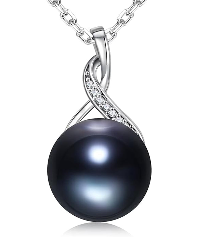 Iefil 10-11mm Tahitian Black Pearl & Freshwater Pearl Necklace - S925 Sterling Silver Pearls Necklace, Anniversary Birthday Gifts for Women Wife Girlfriend Mom