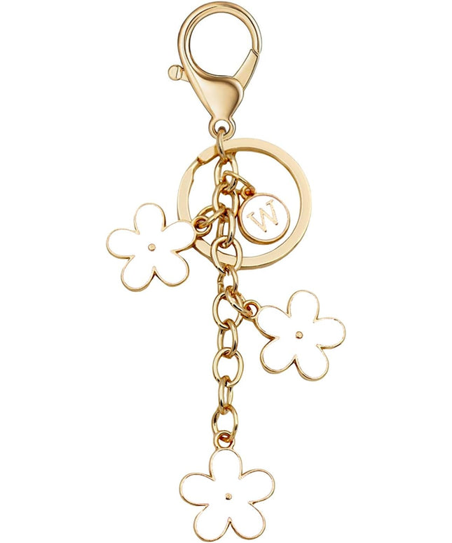 Cute Initial Letter Keyring for Women Girls Nice Flower Keychains for Handbag Backpack