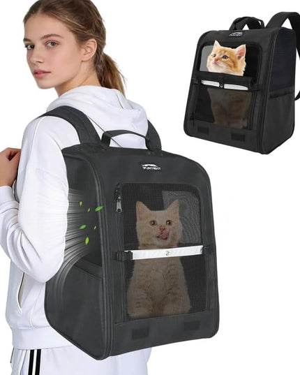 Dog Carrier Backpack for Cats and Puppies,up to 13 lbs,Portable and Breathable Mesh, Storage Pockets, and Built-in Safety,Pet Carrier for Hiking and Outdoor Use,Black