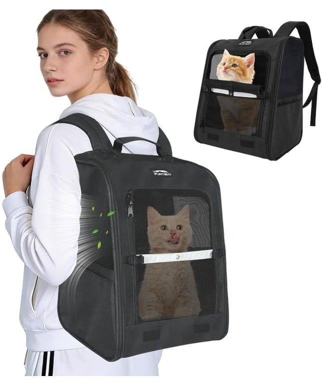 Dog Carrier Backpack for Cats and Puppies,up to 13 lbs,Portable and Breathable Mesh, Storage Pockets, and Built-in Safety,Pet Carrier for Hiking and Outdoor Use,Black