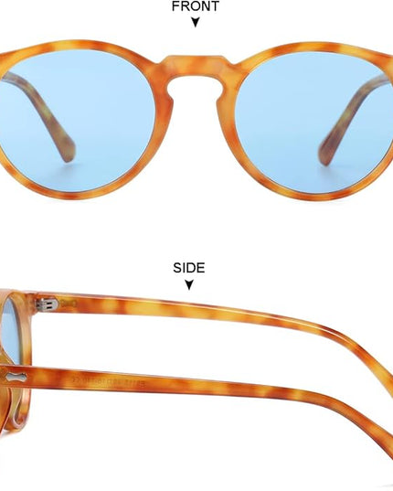 Gleyemor Vintage Polarized Sunglasses for Men Round Sunglasses UV400 Protection Retro Hand-crafted Acetate Frame