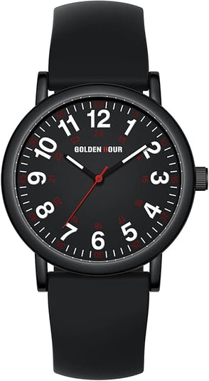 GOLDEN HOUR Waterproof Nurse Watch for Medical Professionals, Students Women Men - Military Time Luminouse Easy Read Dial, 24 Hour with Second Hand, Colorful Silicone Band
