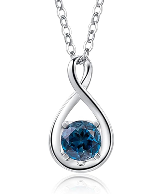 FANCIME 14K Solid Gold Birthstone Pendant with Sterling Silver Chain Infinity Gemstone Necklace Fine Jewelry Anniversary Birthday Christmas Gifts for Women Wife Her