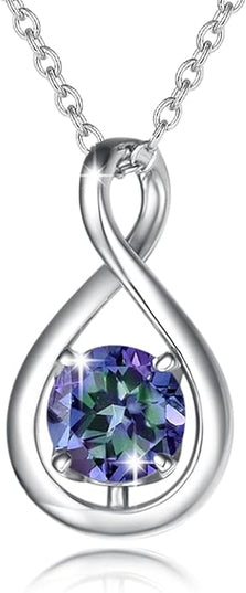 FANCIME Birthstone Necklaces for Women Fine Jewelry Sterling Silver Dainty Infinity Pendant Anniversary Birthday Christmas Gifts for Her Wife Mom Lady Daughter, Chain 16"+2" Extend