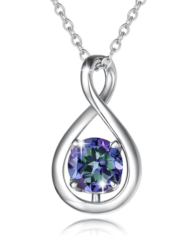 FANCIME Birthstone Necklaces for Women Fine Jewelry Sterling Silver Dainty Infinity Pendant Anniversary Birthday Christmas Gifts for Her Wife Mom Lady Daughter, Chain 16"+2" Extend