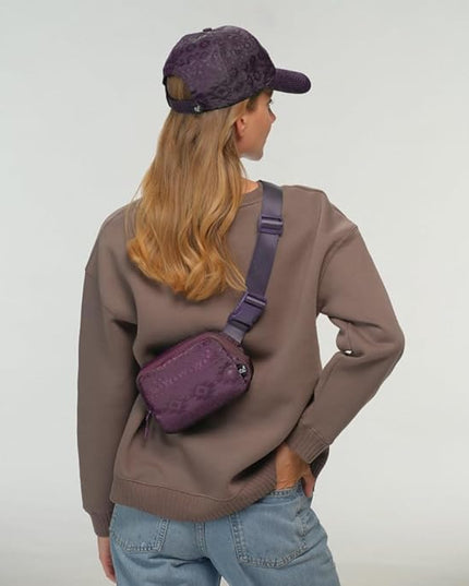 C.C Belt Bag for Women – Quilted Fanny Pack Crossbody Waist Bag with Adjustable Strap, Fashion Gift Idea (Aztec Pattern - plum)