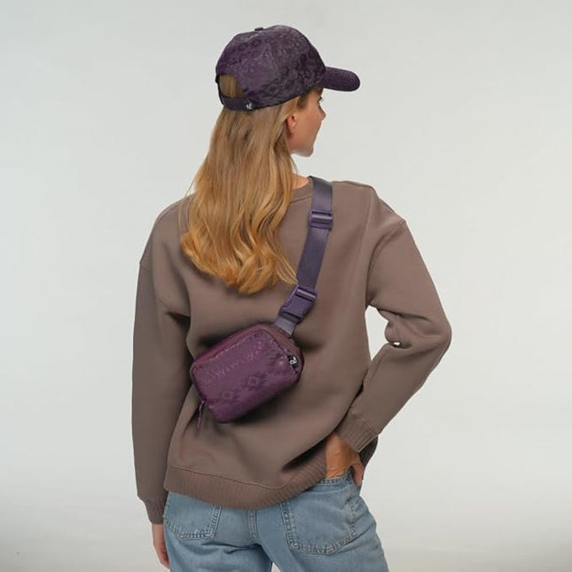 C.C Belt Bag for Women – Quilted Fanny Pack Crossbody Waist Bag with Adjustable Strap, Fashion Gift Idea (Aztec Pattern - plum)