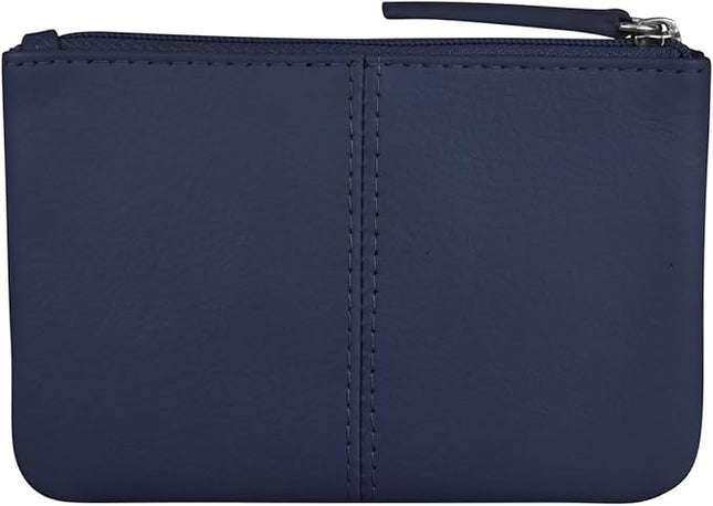 ili New York Mini Leather Coin Purse, Compact Design with Key Ring and RFID Protection for Women and Men in Vibrant Colors, Classic Navy