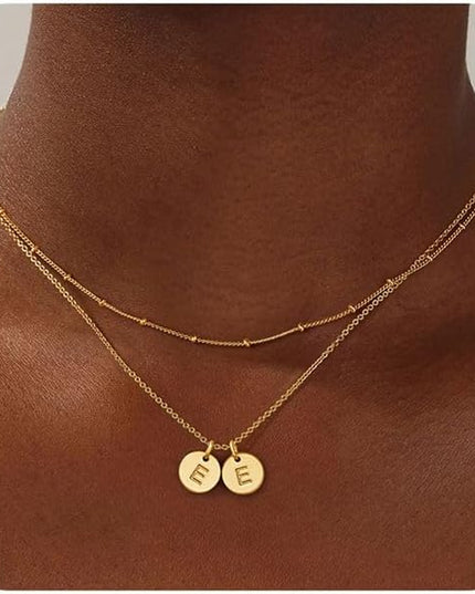 Turandoss Christmas Gifts for Grandkids - Dainty 14K Gold Plated Layered Two Letter A-Z Stack Disc Initial Necklace Trendy Birthday Personalized Gifts for Women Teen Girls Jewelry