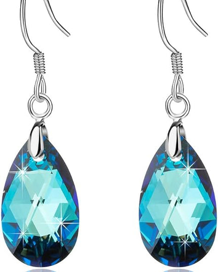 Teardrop Austrian Crystal Drop Dangle Earrings for Women 925 Sterling Silver Hook Hypoallergenic Jewelry