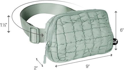 C.C Quilted Puffer Fanny Pack For Women Unisex - Daily Waist Crossbody Belt bag With Adjustable Strap (Sage)