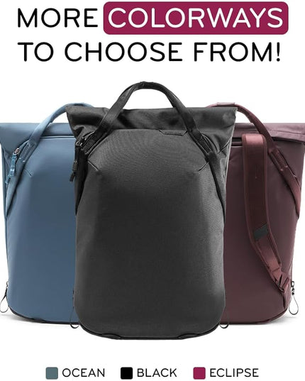 Peak Design Everyday Totepack 20L, Ocean, Weatherproof Shell, Top and Side Access, FlexFold Dividers, Laptop Sleeve, Internal Pockets, Backpack or Hand Carry, Versatile Tote Bag for Women and Men