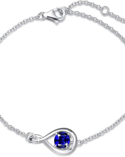 FANCIME Love Bracelet 925 Sterling Silver Infinity Birthstone Bracelets for Women Fine Jewelry Birthday Christmas Gifts for Her Mom Wife, Chain Length 6.7"+1.2" Extend