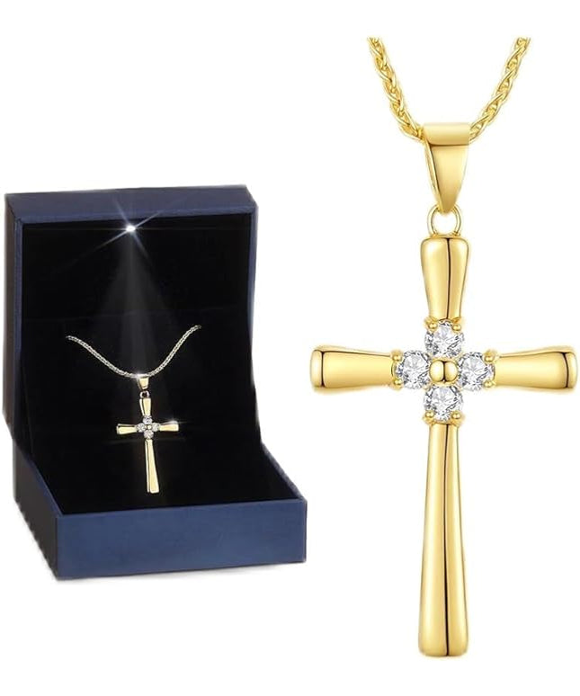 Gold Moissanite Cross Necklace for Women Wife in Light-Up Gift Box,Love Card - Women Anniversary Birthday Gifts Ideas for Wife Her Girlfriend, Christian Cross Chain Jewelry 1CT (18K Real Gold Filled)