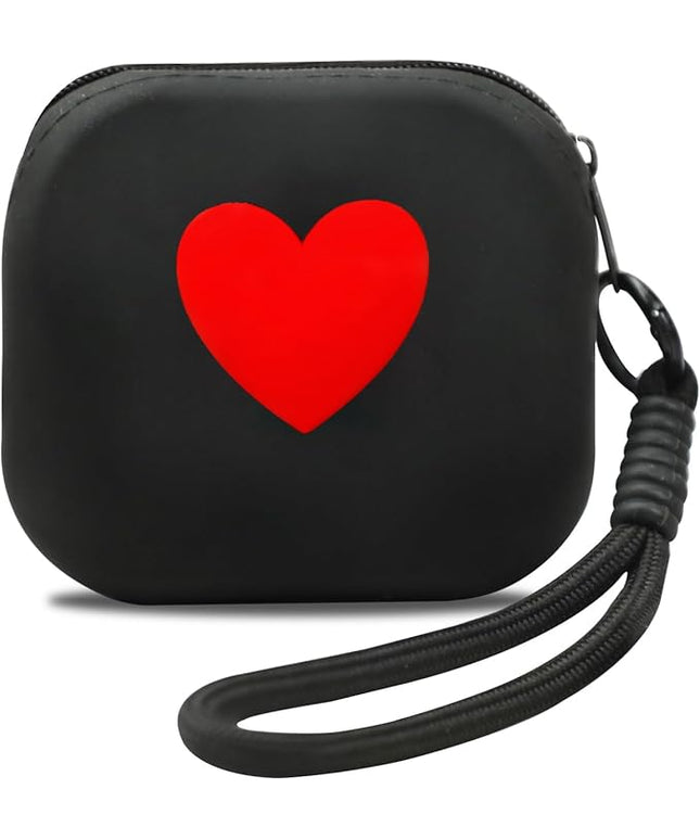 Small Silicone Coin Purse Heart Pattern Mini Silicone Coin Pouch with Hand Strap Change Pouch Mini Zipper Wallet for Women Girls (Black)