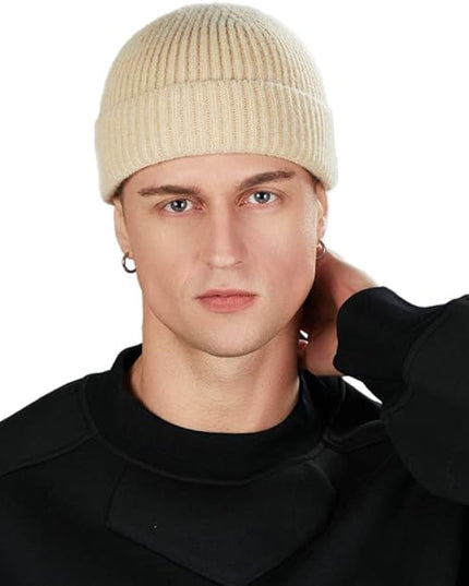 ROYBENS 2 Pack Wool Fisherman Beanies for Men, Knit Short Watch Cap Winter Warm Hats