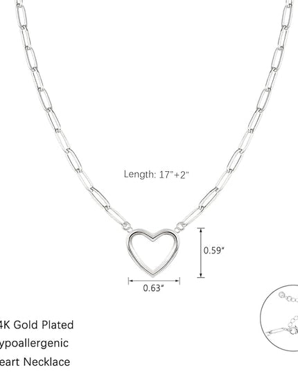 Cute Heart Necklace Dainty 18k Gold Plated Tiny Heart Pendant Choker Necklaces Small Gold Love Open Heart Chain Necklace for Women Simple Gold Necklace for Women Trendy Jewelry