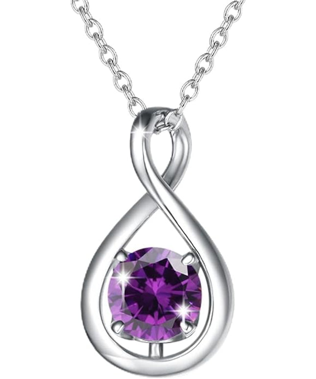 FANCIME Birthstone Necklaces for Women Fine Jewelry Sterling Silver Dainty Infinity Pendant Anniversary Birthday Christmas Gifts for Her Wife Mom Lady Daughter, Chain 16"+2" Extend