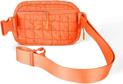 C.C Quilted Puffer Fanny Pack For Women Unisex - Daily Waist Crossbody Belt bag With Adjustable Strap (Orange)