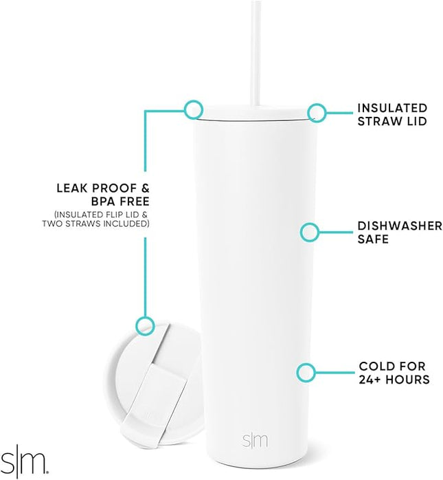 Simple Modern Insulated Tumbler with Lid and Straw | Iced Coffee Cup Reusable Stainless Steel Water Bottle Travel Mug | Gifts for Women Men Her Him | Classic Collection | 28oz | Winter White