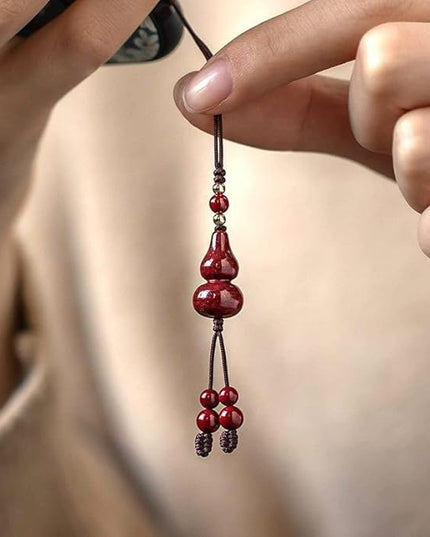 Vermilion gourd mobile phone charm, red Chinese hanging ornaments with beaded tassels, traditional lucky accessories, key pendants, key chains, gifts