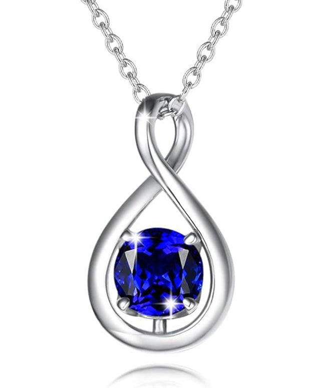 FANCIME Birthstone Necklaces for Women Fine Jewelry Sterling Silver Dainty Infinity Pendant Anniversary Birthday Christmas Gifts for Her Wife Mom Lady Daughter, Chain 16"+2" Extend