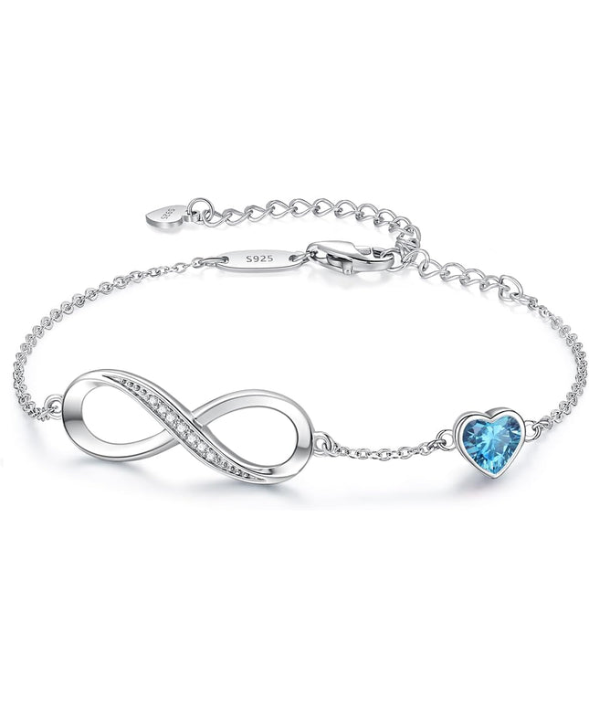 CDE Valentine's Day Gift Infinity Heart Birthstone Charm Link Bracelet for Women 925 Sterling Silver Adjustable Mother's Day Christmas Day Gift Anniversary Birthday Jewelry for Wife Girlfriend Her