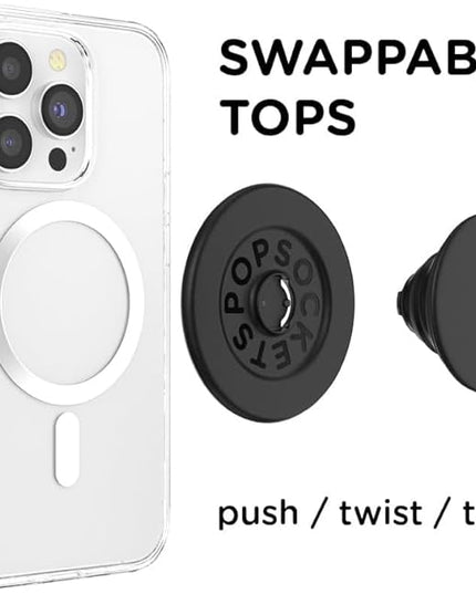 PopSockets Phone Grip for MagSafe with Kickstand, Magnetic Stand, Swappable Top, Secure Hold for iPhone MagSafe Cases, Phone & Tablet Grip - Black