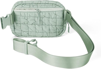 C.C Quilted Puffer Fanny Pack For Women Unisex - Daily Waist Crossbody Belt bag With Adjustable Strap (Sage)